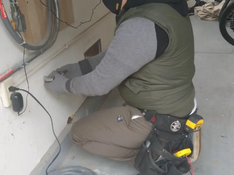 Electrician performing outlet wiring in a Lake Montezuma garage